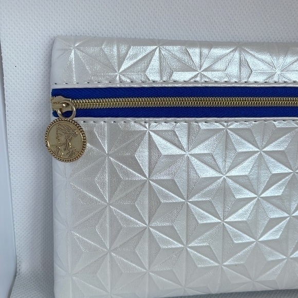 Shimmery White w/ Blue Interior & Gold Zipper Cosmetic Bag - Picture 2 of 5